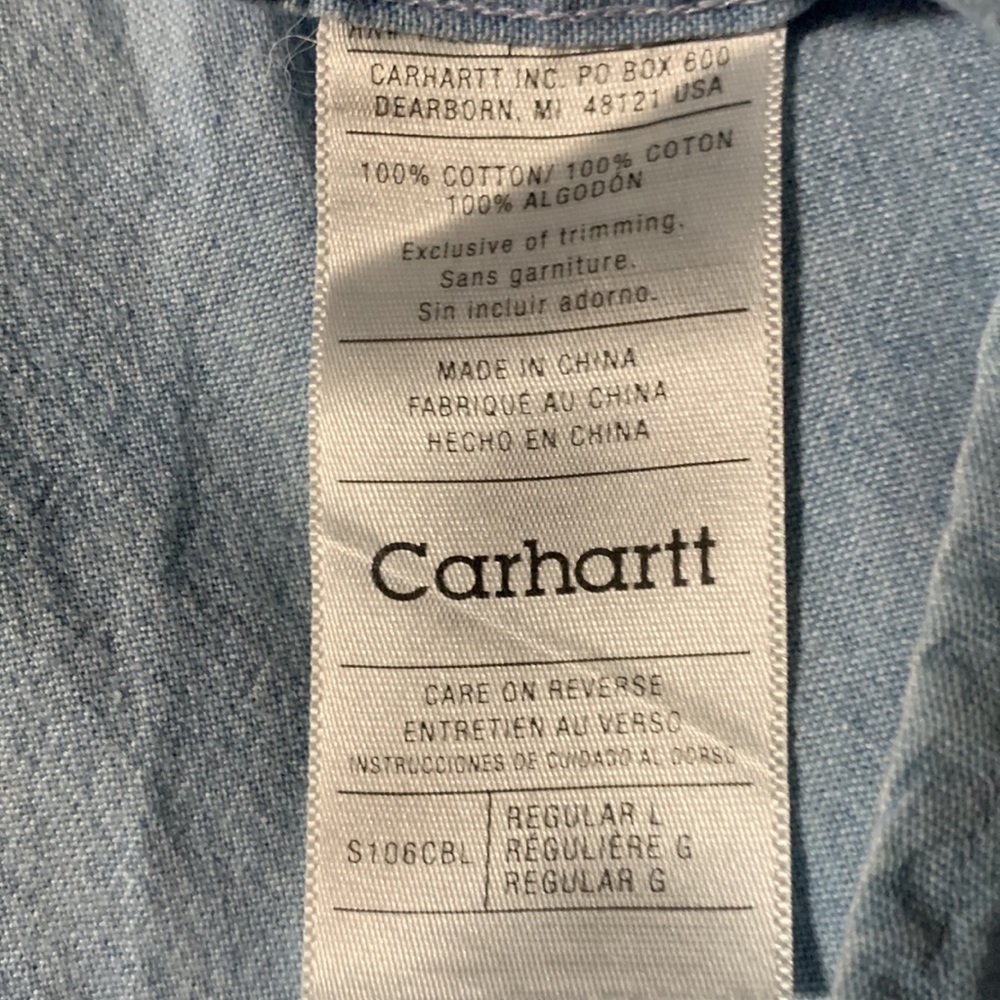 Men’s Carhartt blue, short sleeve, button up shirt. Pockets on chest. Size L. - Picture 8 of 8